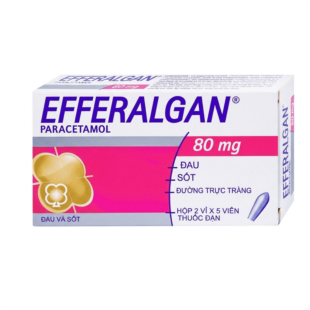 Thuốc đặt trực tràng EFFERALGAN SUPPO 80MG giảm đau, hạ sốt