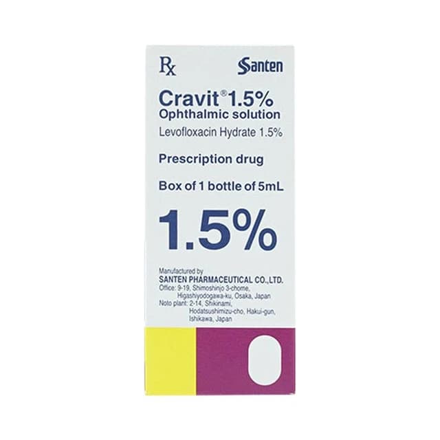 Thuốc nhỏ mắt Cravit 1.5% điều trị viêm bờ mi, viêm túi lệ, lẹo, chắp