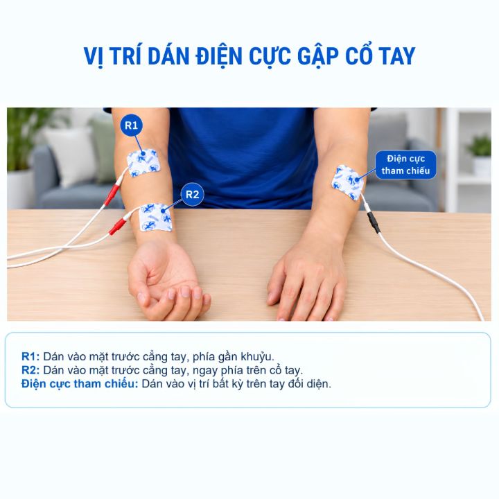 Vị trí dán điện cực gập cổ tay