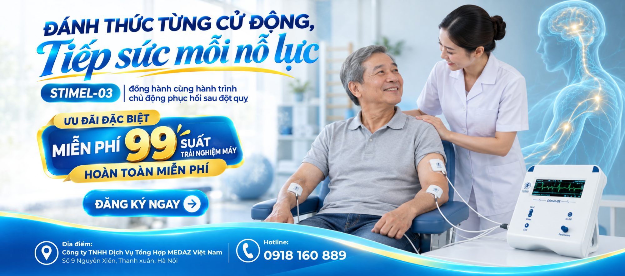 Đánh thức từng cử động, tiếp sức mỗi nỗ lực – STIMEL-03. Ưu đãi đặc biệt: Miễn phí 99 suất trải nghiệm máy hoàn toàn miễn phí. Đăng ký ngay